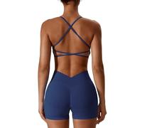 ABOCIW Womens Seamless Workout Sets Cross Back Sports Bra V Back Scrunch Butt High Waist Biker Shorts 2 Piece Gym Sets, Navy Blue, Large