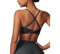 ABOCIW Womens V Neck Twist Back Sports Bra Padded Low Impact Fitness Yoga Bra Workout Crop Top, Dark Gray, M