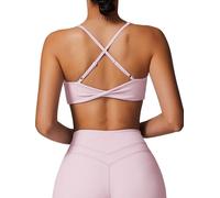 ABOCIW Womens V Neck Twist Back Sports Bra Padded Low Impact Fitness Yoga Bra Workout Crop Top, Pink, M