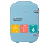 Abode Blue Mini Fridge A4CLR201BL 4L/6 Can Portable Thermoelectric Mini Cooler & Warmer for Drinks, Cosmetics/Makeup/Skincare, AC/DC Power, Retro Style, For Bedroom, Home, Caravan, Car