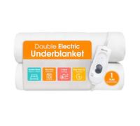 Abode Double Electric Blanket 60W White Heater with 3 Heat Settings, Preheat Function & Detachable Controls, 1.4m Power Cord & Machine Washable AEDB2002 (Double)