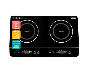 Abode Double Induction Hob Portable Digital Touch Control 2800W Double Electric Hob with 2 Cooking Zones, Plug In & Go, 10 Heat Settings 3 Hour Timer Black, Child Safety Lock AINDH2003