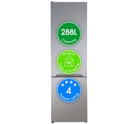 Abode Fridge Freezer Freestanding with Reversible Door, Adjustable Thermostat & Feet, 70/30 288 Litre, 180cm High, LED Light, Silver A180FF541E1S