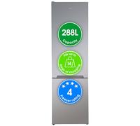 Abode Fridge Freezer Freestanding with Reversible Door, Adjustable Thermostat & Feet, 70/30 288 Litre, 180cm High, LED Light, Silver A180FF541E1S