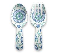Abode Homewares Rio Turquoise Floral Melamine Salad Servers Set, 10.6 Inch Serving Spoon & Fork