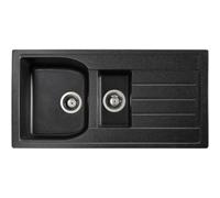 Abode Oriel 1.5 Bowl Granite Reversible Inset Kitchen Sink, Matt Black, 950 X 480mm, 10-Year Guarantee