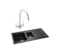 Abode Oriel 1.5 Bowl Inset Black Granite Sink and Nexa Tap Pack