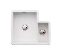 Abode Sandon 1.5 Bowl Ceramic Undermount/Inset Sink with Reduced Size Second Bowl- White