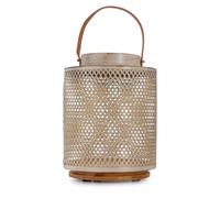 abode Solar Metal Lantern Leather Handle with Bamboo Base 40cm SAGE