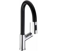 Abode Virtue Chrome & Nero Pull-Out Rinser Kitchen Mixer Tap, Brass, Deck-Mounted, Single Lever, Swivel Spout, 5 Year Guarantee