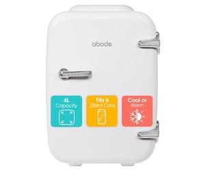 Abode White Mini Fridge A4CLR201W 4L/6 Can Portable Thermoelectric Mini Cooler & Warmer for Drinks, Cosmetics/Makeup/Skincare, AC/DC Power, Retro Style, For Bedroom, Home, Caravan, Car