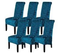 abodos Dining Chair Covers, Crushed Velvet Stretchable Elastic Chairs Protective Cover, Removable Washable Slipcovers for Dining Room Wedding Banquet Party Chair Covers,dark blue,set of 6