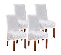 abodos Dining Chair Covers, Crushed Velvet Stretchable Elastic Chairs Protective Cover, Removable Washable Slipcovers for Dining Room Wedding Banquet Party Chair Covers,white,set of 4