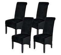 abodos Dining Chair Covers, Crushed Velvet Stretchable Elastic Chairs Protective Cover, Removable Washable Slipcovers for Dining Room Wedding Banquet Party Chair Covers,black,set of 4