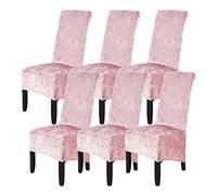 abodos Dining Chair Covers, Crushed Velvet Stretchable Elastic Chairs Protective Cover, Removable Washable Slipcovers for Dining Room Wedding Banquet Party Chair Covers,pink,set of 6