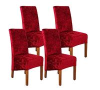 abodos Dining Chair Covers, Crushed Velvet Stretchable Elastic Chairs Protective Cover, Removable Washable Slipcovers for Dining Room Wedding Banquet Party Chair Covers,red,set of 4