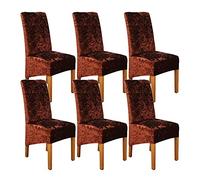abodos Dining Chair Covers, Crushed Velvet Stretchable Elastic Chairs Protective Cover, Removable Washable Slipcovers for Dining Room Wedding Banquet Party Chair Covers,dark coffee,set of 6