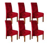 abodos Dining Chair Covers, Crushed Velvet Stretchable Elastic Chairs Protective Cover, Removable Washable Slipcovers for Dining Room Wedding Banquet Party Chair Covers,red,set of 6