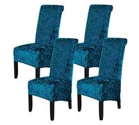 abodos Dining Chair Covers, Crushed Velvet Stretchable Elastic Chairs Protective Cover, Removable Washable Slipcovers for Dining Room Wedding Banquet Party Chair Covers,dark blue,set of 4