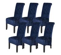 abodos Dining Chair Covers, Crushed Velvet Stretchable Elastic Chairs Protective Cover, Removable Washable Slipcovers for Dining Room Wedding Banquet Party Chair Covers,navy blue,set of 6