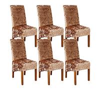 abodos Dining Chair Covers, Crushed Velvet Stretchable Elastic Chairs Protective Cover, Removable Washable Slipcovers for Dining Room Wedding Banquet Party Chair Covers,brown,set of 6