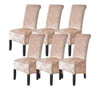 abodos Dining Chair Covers, Crushed Velvet Stretchable Elastic Chairs Protective Cover, Removable Washable Slipcovers for Dining Room Wedding Banquet Party Chair Covers,champagne,set of 6