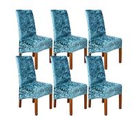 abodos Dining Chair Covers, Crushed Velvet Stretchable Elastic Chairs Protective Cover, Removable Washable Slipcovers for Dining Room Wedding Banquet Party Chair Covers,sky blue,set of 6