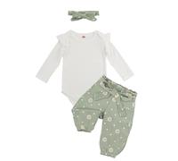 ABOHU 3 Pcs Baby Girl Clothes Set Newborn Outfit Bodysuit White Infant Long Sleeve Romper and Daisy Printed Pants and Headband Spring Summer Baby Grows 3-12 Months