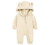 ABOHU Baby Zipper Hooded Rompers Cotton Newborn Infant Spring Fall Bodysuit Baby Boys Girls Romper One Piece Long Sleeves Bear Ear Hoodie Jumpsuit 0-6 Months