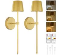 ABOHU Battery Operated Wall Sconce Set of 2, Rechargeable Wall Lights Indoor with Remote Control, 3 Color Temperature Dimmable Wireless Sconces for Bedroom Living Room Hallway