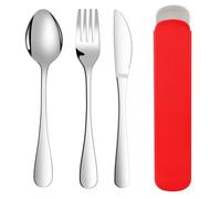 ABOHU Cutlery Set with Portable Pouch Case, 3 Piece Stainless Steel Flatware Set, Tableware Silverware Set with Spoon Knife and Fork Set, Mirror Polished, Dishwasher Safe - Red