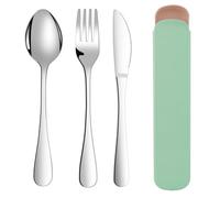 ABOHU Cutlery Set with Portable Pouch Case, 3 Piece Stainless Steel Flatware Set, Tableware Silverware Set with Spoon Knife and Fork Set, Mirror Polished, Dishwasher Safe - Green