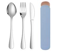 ABOHU Cutlery Set with Portable Pouch Case, 3 Piece Stainless Steel Flatware Set, Tableware Silverware Set with Spoon Knife and Fork Set, Mirror Polished, Dishwasher Safe - Blue