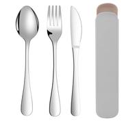ABOHU Cutlery Set with Portable Pouch Case, 3 Piece Stainless Steel Flatware Set, Tableware Silverware Set with Spoon Knife and Fork Set, Mirror Polished, Dishwasher Safe - Grey