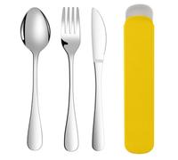 ABOHU Cutlery Set with Portable Pouch Case, 3 Piece Stainless Steel Flatware Set, Tableware Silverware Set with Spoon Knife and Fork Set, Mirror Polished, Dishwasher Safe - Yellow