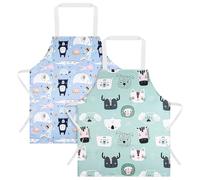 ABOHU Kids Aprons, 2 Pcs Child Chef Aprons, Childrens Kids Toddler Waterproof Play Apron, Cartoon Style Toddler Children Painting Apron, Children Kitchen Apron for Kids Toddler Painting Baking Artist