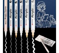 ABOHU White Gel Pens, 6 Pcs Acrylic Paint Pens, 0.5mm/0.7/1.2/2.0/4.0/BR Soft Tip, Opaque White Ink Pens Highlight Permanent Ink for Black Paper, Sketching, Scrapbook, Journaling, Marking, Altering
