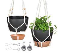 Aboiled 10 Inch Hanging Planter for Indoor Plants, 2 Pack Self Watering Hanging Baskets Flower Pots with Drainage Hole Black