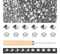 Aboiled 1250 PCS Metal Studs 10mm Square Pyramid Studs and Round Dome Studs for Craft, with Awl Silver Spikes for Clothes,Acket