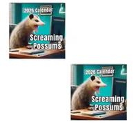 Aboiled 2026 Scream Possums Calendar January to December Thick, Full-Color Monthly Pages Gag Gift for Animal Lovers 2pcs