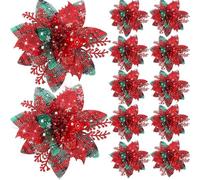 Aboiled 20PCS 14.5cm Glitter Artificial Christmas Flowers Merry Christmas Tree Decoration Happy New Year Ornaments Xmas,E