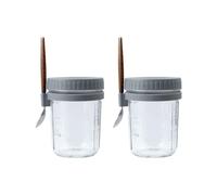 Aboiled 2pcs Breakfast Cup Container Airtight Oatmeal Jar with Cover and Spoon Portable Oatmeal Cup for Salads Cereal High Guality Grey