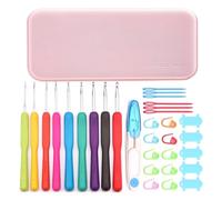 Aboiled 32PCS Crochet Hooks Set, Ergonomic Crochet Hooks with Case for Arthritic Hands, Extra Long Crochet Needles, Crochet Easy Install Easy to Use A