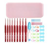 Aboiled 32PCS Crochet Hooks Set, Ergonomic Crochet Hooks with Case for Arthritic Hands, Extra Long Crochet Needles, Crochet Easy Install B