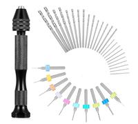 Aboiled 36Pcs Hand Drill Bits Set Metal Pin Vise with Small Drill Bits PCB and 25PCS Micro-Twist Drill Bits for Craft Beads