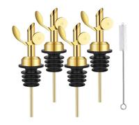 Aboiled 4 Pcs Stainless Steel Bottle Pourers,Self Closing Olive Oil Dispenser Spout,Auto Flip Feature Liquor Pour Spouts Gold Easy to Use