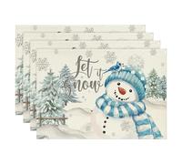 Aboiled 4PCS Xmas Trees Snow Pink Christmas Placemats Winter Table Mats for Kitchen Dining Decoration C