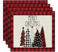 Aboiled 4PCS Xmas Trees Snow Pink Christmas Placemats Winter Table Mats for Kitchen Dining Decoration M