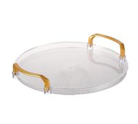 Aboiled Acrylic Clear Round Serving Tray Bathroom Vanity Tray with Golden Handle for Coffee Table Office 1 Piece C