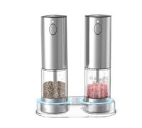 Aboiled Adjustable Coarseness Electric Salt and Pepper Grinder Set USB Rechargeable Automatic Spice Mill 2 PCS with Storage Base